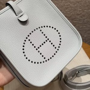 Hermes Evelyne 16 CM Bag Handmade In Taurillon Clemence Leather Sliver Hardware T0 Blue Brume - Image 15