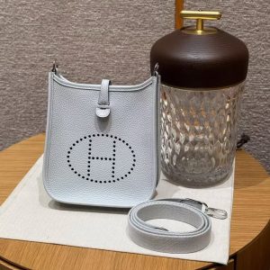 Hermes Evelyne 16 CM Bag Handmade In Taurillon Clemence Leather Sliver Hardware T0 Blue Brume - Image 12