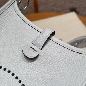 Hermes Evelyne 16 CM Bag Handmade In Taurillon Clemence Leather Sliver Hardware T0 Blue Brume - Image 11