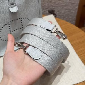 Hermes Evelyne 16 CM Bag Handmade In Taurillon Clemence Leather Sliver Hardware T0 Blue Brume - Image 6