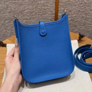 Hermes Evelyne 16 CM Bag Handmade In Taurillon Clemence Leather Silver Hardware T7 Blue Hydra - Image 2