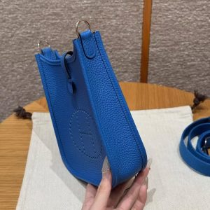 Hermes Evelyne 16 CM Bag Handmade In Taurillon Clemence Leather Silver Hardware T7 Blue Hydra - Image 21