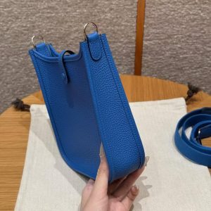 Hermes Evelyne 16 CM Bag Handmade In Taurillon Clemence Leather Silver Hardware T7 Blue Hydra - Image 20