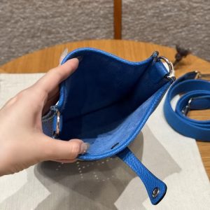 Hermes Evelyne 16 CM Bag Handmade In Taurillon Clemence Leather Silver Hardware T7 Blue Hydra - Image 18
