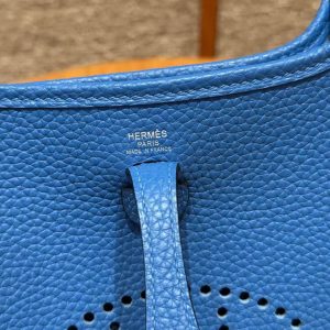 Hermes Evelyne 16 CM Bag Handmade In Taurillon Clemence Leather Silver Hardware T7 Blue Hydra - Image 17