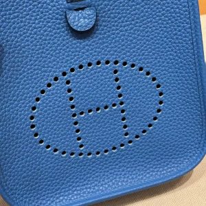 Hermes Evelyne 16 CM Bag Handmade In Taurillon Clemence Leather Silver Hardware T7 Blue Hydra - Image 16