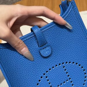 Hermes Evelyne 16 CM Bag Handmade In Taurillon Clemence Leather Silver Hardware T7 Blue Hydra - Image 15