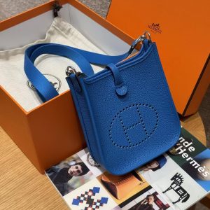 Hermes Evelyne 16 CM Bag Handmade In Taurillon Clemence Leather Silver Hardware T7 Blue Hydra - Image 14