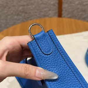 Hermes Evelyne 16 CM Bag Handmade In Taurillon Clemence Leather Silver Hardware T7 Blue Hydra - Image 13