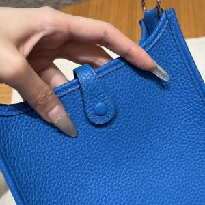 Hermes Evelyne 16 CM Bag Handmade In Taurillon Clemence Leather Silver Hardware T7 Blue Hydra - Image 12