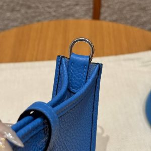 Hermes Evelyne 16 CM Bag Handmade In Taurillon Clemence Leather Silver Hardware T7 Blue Hydra - Image 11