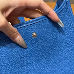 Hermes Evelyne 16 CM Bag Handmade In Taurillon Clemence Leather Silver Hardware T7 Blue Hydra - Image 10