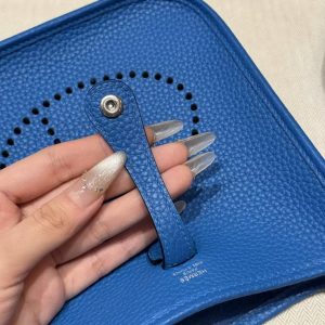 Hermes Evelyne 16 CM Bag Handmade In Taurillon Clemence Leather Silver Hardware T7 Blue Hydra - Image 9