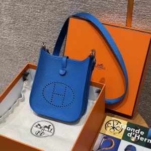 Hermes Evelyne 16 CM Bag Handmade In Taurillon Clemence Leather Silver Hardware T7 Blue Hydra - Image 3