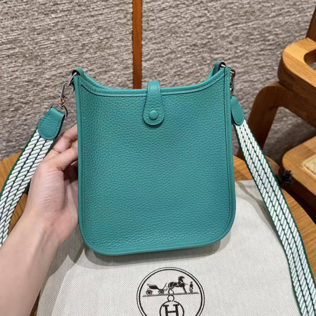Hermes Evelyne 16 CM Bag Handmade In Taurillon Clemence Leather Silver Hardware U1 Vert Verone - Image 2