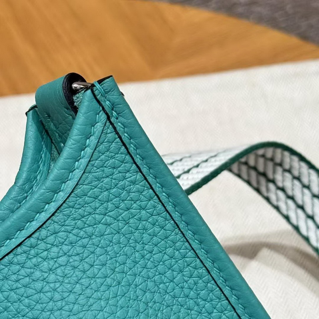 Hermes Evelyne 16 CM Bag Handmade In Taurillon Clemence Leather Silver Hardware U1 Vert Verone - Image 8