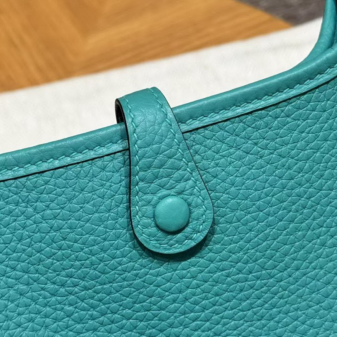 Hermes Evelyne 16 CM Bag Handmade In Taurillon Clemence Leather Silver Hardware U1 Vert Verone - Image 7