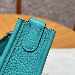 Hermes Evelyne 16 CM Bag Handmade In Taurillon Clemence Leather Silver Hardware U1 Vert Verone - Image 5