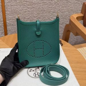 Hermes Evelyne 16 CM Bag Handmade In Epsom Calfskin Leather Gold Hardware U4 Vert Vertigo