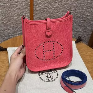 Hermes Evelyne 16 CM Bag Handmade In Taurillon Clemence Leather Silver Hardware U5 Rose Lipstick