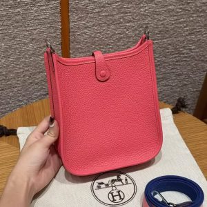 Hermes Evelyne 16 CM Bag Handmade In Taurillon Clemence Leather Silver Hardware U5 Rose Lipstick - Image 2