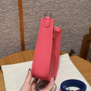 Hermes Evelyne 16 CM Bag Handmade In Taurillon Clemence Leather Silver Hardware U5 Rose Lipstick - Image 18