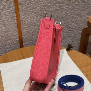 Hermes Evelyne 16 CM Bag Handmade In Taurillon Clemence Leather Silver Hardware U5 Rose Lipstick - Image 17