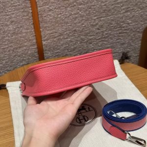 Hermes Evelyne 16 CM Bag Handmade In Taurillon Clemence Leather Silver Hardware U5 Rose Lipstick - Image 16