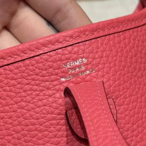 Hermes Evelyne 16 CM Bag Handmade In Taurillon Clemence Leather Silver Hardware U5 Rose Lipstick - Image 14