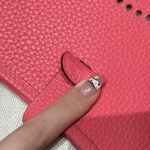 Hermes Evelyne 16 CM Bag Handmade In Taurillon Clemence Leather Silver Hardware U5 Rose Lipstick - Image 13
