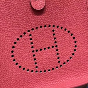 Hermes Evelyne 16 CM Bag Handmade In Taurillon Clemence Leather Silver Hardware U5 Rose Lipstick - Image 12