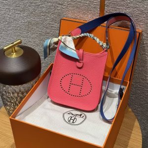 Hermes Evelyne 16 CM Bag Handmade In Taurillon Clemence Leather Silver Hardware U5 Rose Lipstick - Image 11
