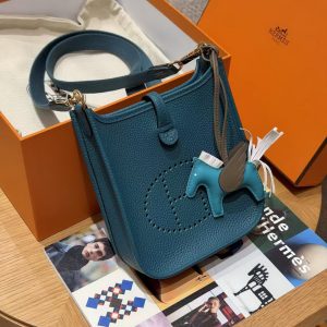 Hermes Evelyne 16 CM Bag Handmade In Epsom Calfskin Leather Gold Hardware W0 Vert Bosphore - Image 10
