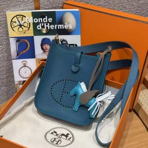 Hermes Evelyne 16 CM Bag Handmade In Epsom Calfskin Leather Gold Hardware W0 Vert Bosphore - Image 9