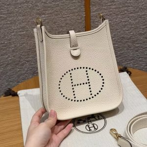 Hermes Evelyne 16 CM Bag Handmade In Taurillon Clemence Leather Gold Hardware l2 Nata