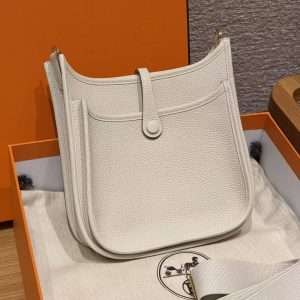 Hermes Evelyne 23 CM Bag Handmade In Taurillon Clemence Leather Gold Hardware 10 Craie - Image 10