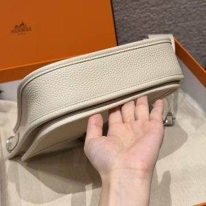 Hermes Evelyne 23 CM Bag Handmade In Taurillon Clemence Leather Silver Hardware 10 Craie - Image 12