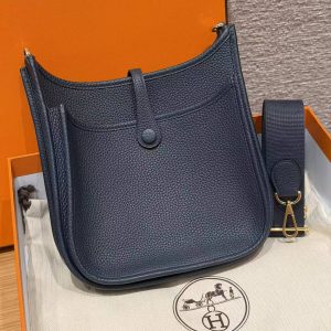 Hermes Evelyne 23 CM Bag Handmade In Taurillon Clemence Leather Gold Hardware 2Z Blue Niut - Image 2