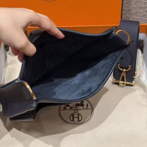 Hermes Evelyne 23 CM Bag Handmade In Taurillon Clemence Leather Gold Hardware 2Z Blue Niut - Image 12