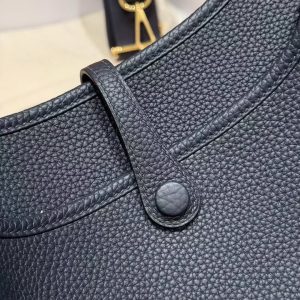 Hermes Evelyne 23 CM Bag Handmade In Taurillon Clemence Leather Gold Hardware 2Z Blue Niut - Image 8