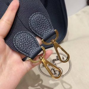Hermes Evelyne 23 CM Bag Handmade In Taurillon Clemence Leather Gold Hardware 2Z Blue Niut - Image 4