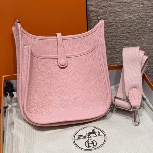 Hermes Evelyne 23 CM Bag Handmade In Taurillon Clemence Leather Silver Hardware 3q Rose Sakura - Image 2