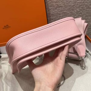Hermes Evelyne 23 CM Bag Handmade In Taurillon Clemence Leather Silver Hardware 3q Rose Sakura - Image 16