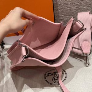 Hermes Evelyne 23 CM Bag Handmade In Taurillon Clemence Leather Silver Hardware 3q Rose Sakura - Image 15