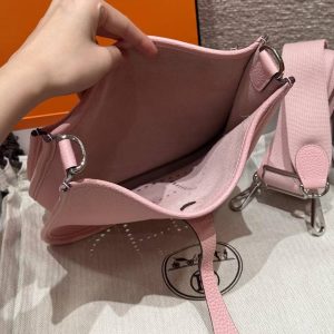 Hermes Evelyne 23 CM Bag Handmade In Taurillon Clemence Leather Silver Hardware 3q Rose Sakura - Image 14