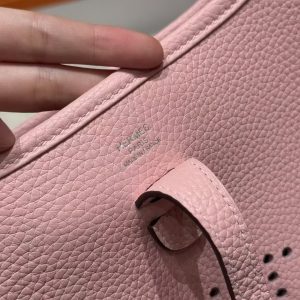Hermes Evelyne 23 CM Bag Handmade In Taurillon Clemence Leather Silver Hardware 3q Rose Sakura - Image 13