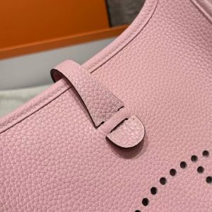 Hermes Evelyne 23 CM Bag Handmade In Taurillon Clemence Leather Silver Hardware 3q Rose Sakura - Image 11