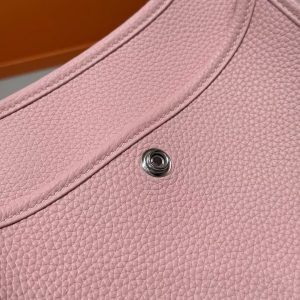 Hermes Evelyne 23 CM Bag Handmade In Taurillon Clemence Leather Silver Hardware 3q Rose Sakura - Image 10