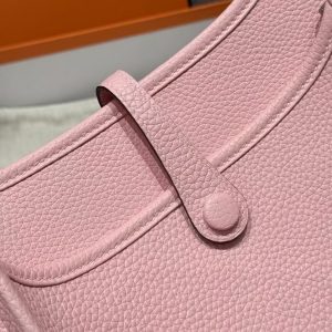 Hermes Evelyne 23 CM Bag Handmade In Taurillon Clemence Leather Silver Hardware 3q Rose Sakura - Image 9