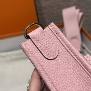 Hermes Evelyne 23 CM Bag Handmade In Taurillon Clemence Leather Silver Hardware 3q Rose Sakura - Image 8